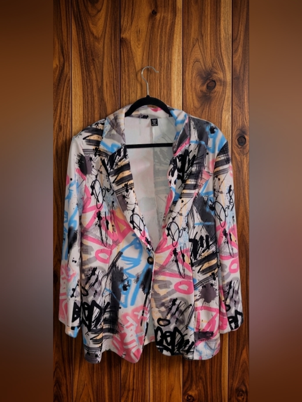 SHEIN Multicolor Graffiti Print Blazer Jacket - Pink, Blue, Black